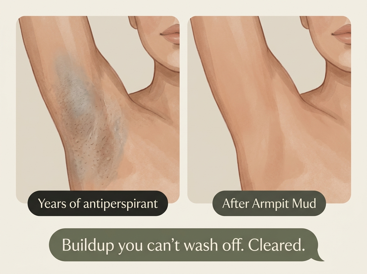 Underarm after years of antiperspirant versus after Armpit Mud